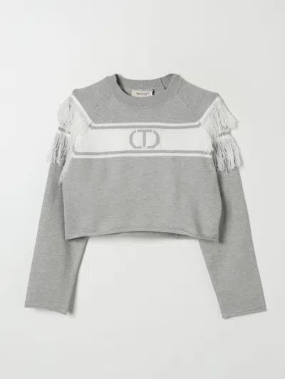 Twinset Kids' Fringe Detail Jacquard Jumper In Grau