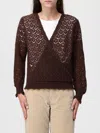 Twinset Wrap-style Open-knit Sweater With Scalloped Edges In Brown