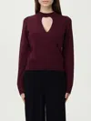 Twinset Twin-set Burgundy Knit Sweater With Keyhole Neck And Ribbed Hem In Purple