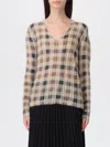 Twinset Checkered Knit Sweater With Fitted Silhouette In Brown