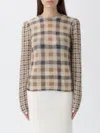 Twinset Checkered Knit Sweater With Puffed Sleeves In Neutral