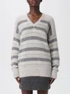 Twinset Horizontal Striped Knit Sweater With V-neckline In Gray