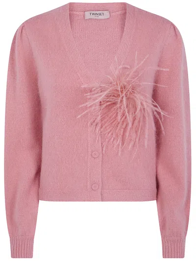 Twinset Sweater V Neck Cardigan In Pink