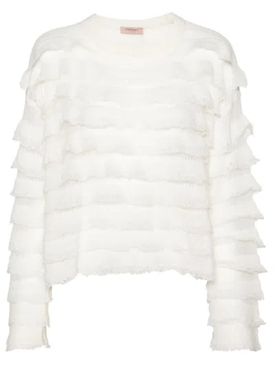 Twinset Ruffled Open-knit Jumper In White