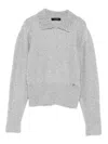 Twinset Light Grey Sweater With Crystal Embellished Collar And Ribbed Hem In Gray