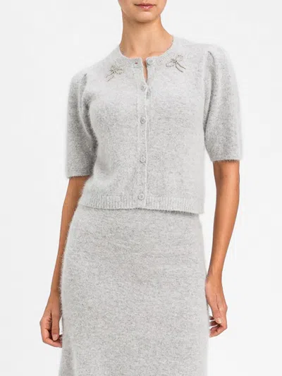 Twinset Bow-embellished Short-sleeve Cardigan In Gray