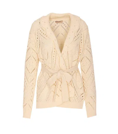 Twinset Belted Knitted Cardigan In Yellow