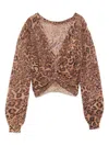 Twinset Cropped Sweater With Twisted Front In Animal Print