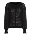 Twinset Open-knit Ruffled-cuff Sweater In Black