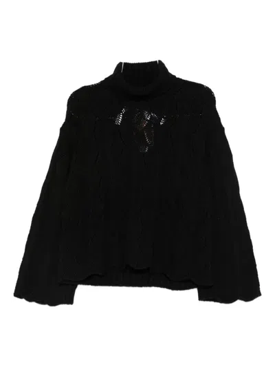 TWINSET TWINSET BLACK POINTELLE KNIT SWEATER