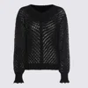 Twinset Open-knit Ruffled-cuff Sweater In Black