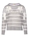 Twinset Twin-set Relaxed Grey Knit Sweater With Floral Embroidery In Gray