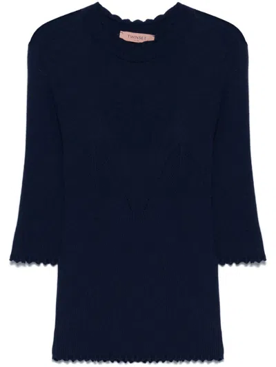 TWINSET TWINSET NAVY BLUE SWEATER WITH HALF-LENGTH SLEEVES