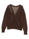 Twinset Open-knit Brown Mohair And Wool Blend Cardigan In Green