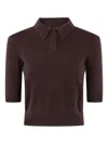 Twinset Polo-neck Short-sleeve Top In Brown