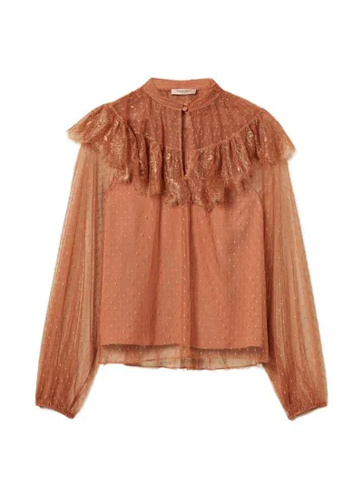 Twinset Twin Set Tulle Plumetis Blouse In Brown