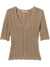Shop Twinset Beige Lurex Sweater In Green