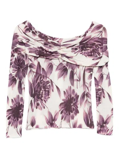 TWINSET TWINSET SWEATER WITH BARDOT NECKLINE AND FLORAL PRINT