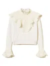 Twinset Lace-trimmed Ruffled Jumper In Neutral