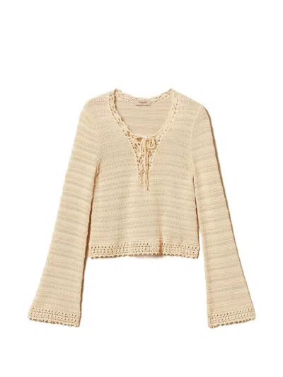 Twinset V-neck Knitted Blouse In Brown