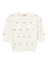Twinset Creamy White Sweater With Floral Embellishments In White
