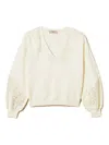 Twinset Embroidered V-neck Sweater In White