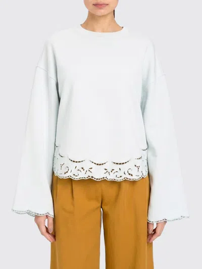 Twinset Cotton Sweatshirt With Lace Inserts In Blue