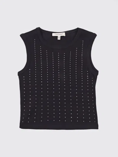 Twinset Kids'  Cotton Tank Top With Rhinestone Logo In Multi