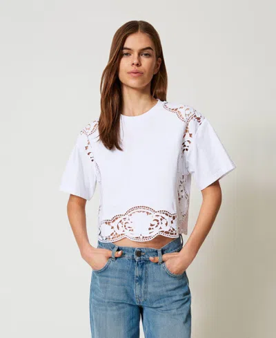 Twinset T-shirt Avec Broderies Anglaises In White
