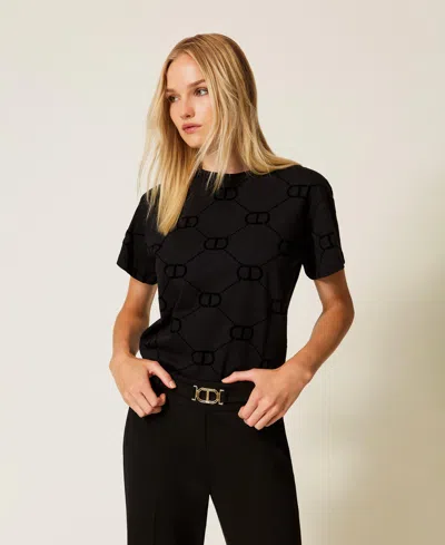 Twinset T-shirt Avec Imprimé Floqué Oval T In Black