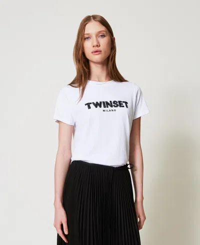 Twinset T-shirt Avec Inscription Siglée Brodée In White
