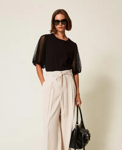 Twinset T-shirt Con Maniche In Tulle In Black