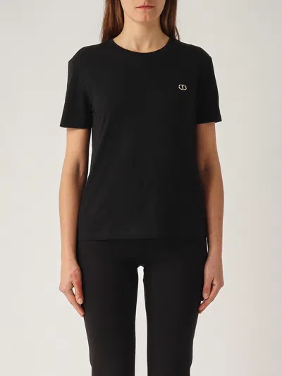 Twinset T-shirt Con Oval-t Metallico T-shirt In Black