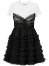 Twinset T-shirt-detail Tulle Mini Dress In Schwarz