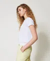 Twinset T-shirt En Maille Avec Broderie In White