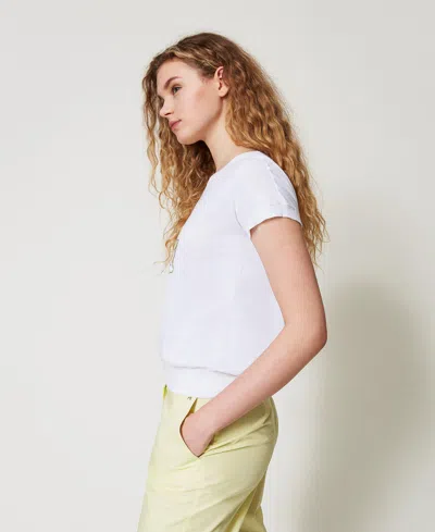 Twinset T-shirt En Maille Avec Broderie In White
