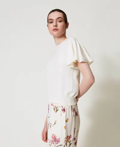 Twinset T-shirt En Maille Avec Feston In White