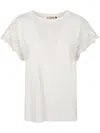 Twinset Lace-detail Short-sleeve Top In Optic White