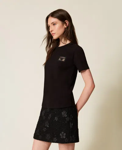 Twinset T-shirt Regular Avec Broderie Et Logo In Black