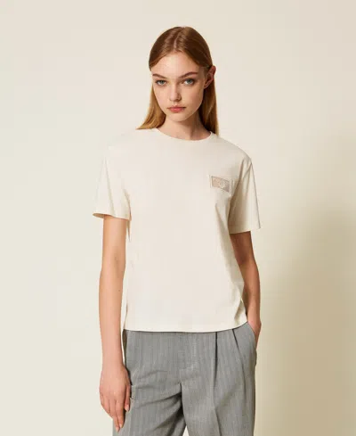 Twinset T-shirt Regular Avec Broderie Et Logo In Neutral