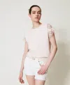 Twinset T-shirt Regular Avec Dentelle In Pink