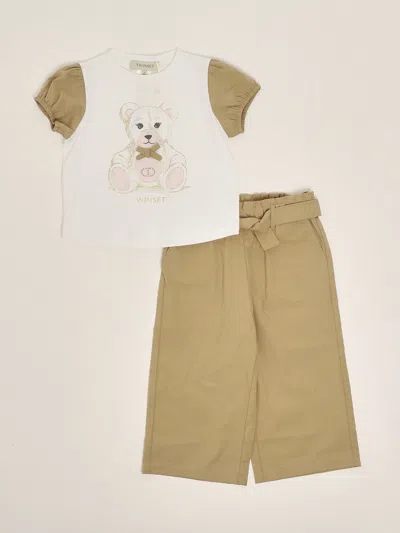 Twinset Kids' T-shirt+trousers Suit In Brown
