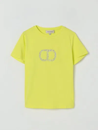 Twinset Kids' Rhinestone-oval T T-shirt In Yellow