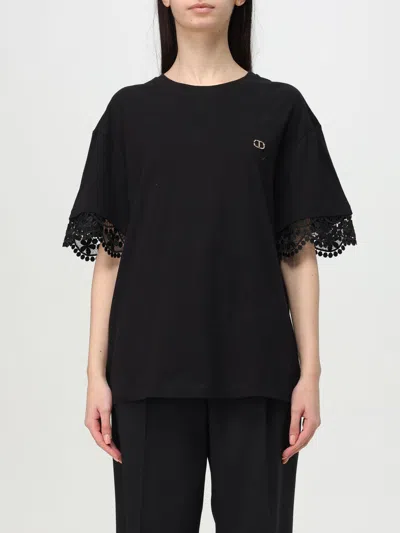 Twinset T-shirt With Lace Sleeves In Black