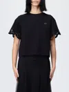Twinset Scalloped-lace Cotton T-shirt In Black