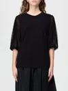 Twinset Mesh-sleeve Top In Black