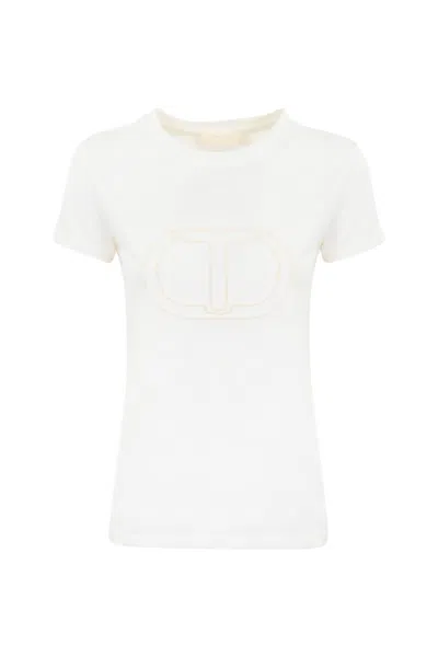 Twinset T-shirt With Embroidered Logo In Neve