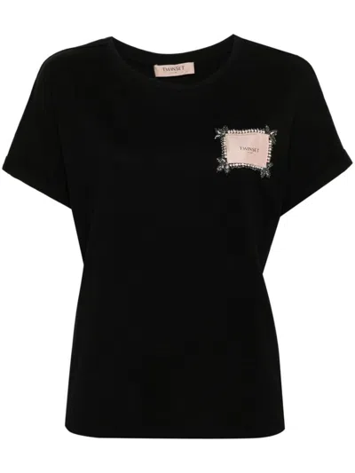 Twinset T-shirt With Logo Patch In Black