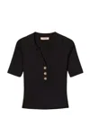 Twinset Fitted Black Short-sleeve Top With Classic Collar In Black