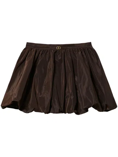 Twinset Taffeta Puffball Mini Skirt In Brown